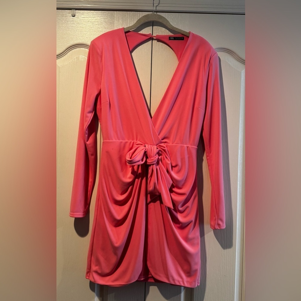 Zara Bubblegum Pink Long Sleeve Backless Dress - Size L
